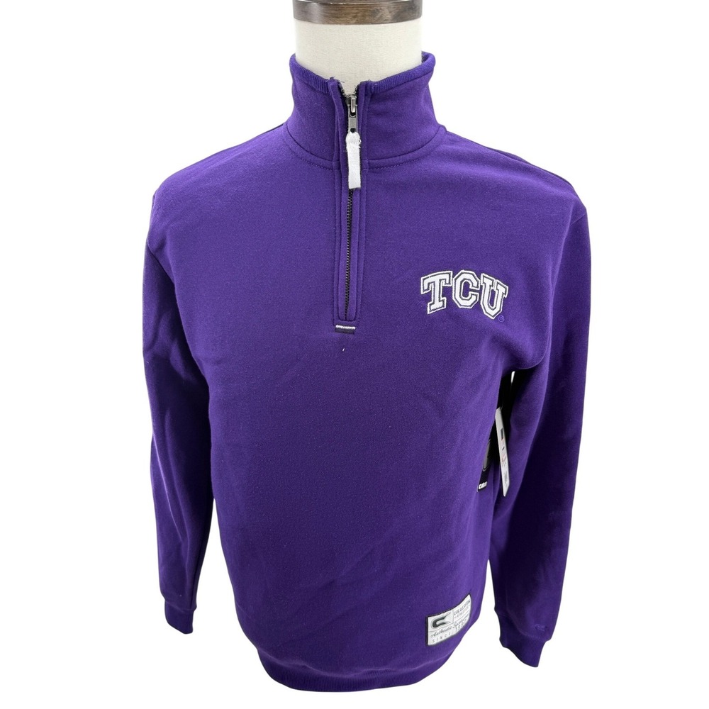 Colosseum TCU Horned Frogs Men Purple Quarter Zip Fleece Sweatshirt Small NEW